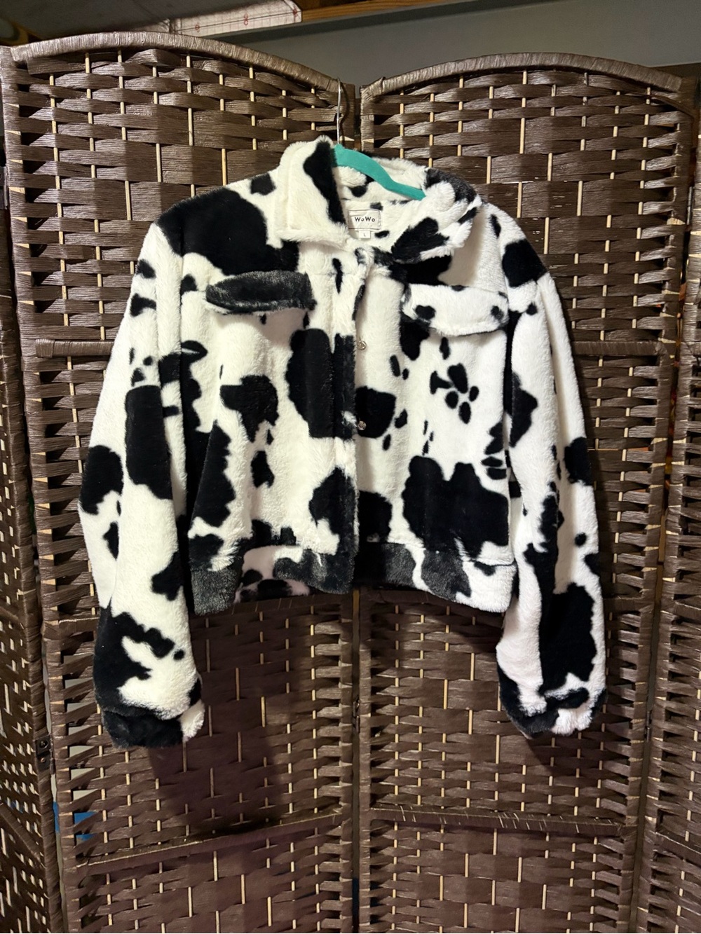 Cow Print Faux Fur cropped Jacket - Black & White